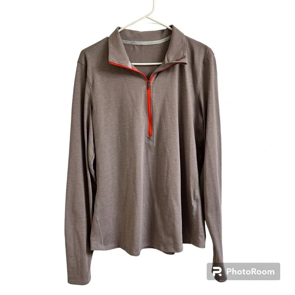Under Armour RUN Threadborne Streaker Half Zip Pullover Women Gray Red Stripe